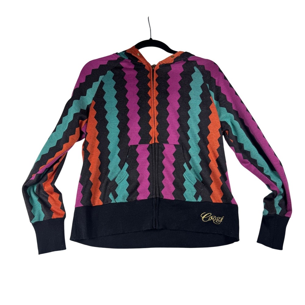 COOGI Women's Size 1X Multicolor Striped Full Zip Front Hoodie Jacket